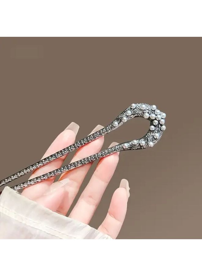 تصميم ورقي على شكل حرف U مشبك شعر من سبائك الزنك مع لآلئ مقلدة إكسسوارات شعر كلاسيكية للنساء - Image 2